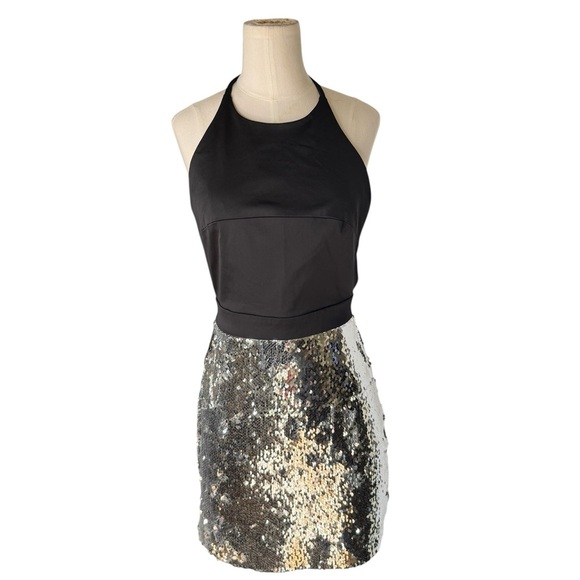 NASTY GAL Halter Black and Sequin Night Mini Dress NWT - Small - Picture 8 of 11